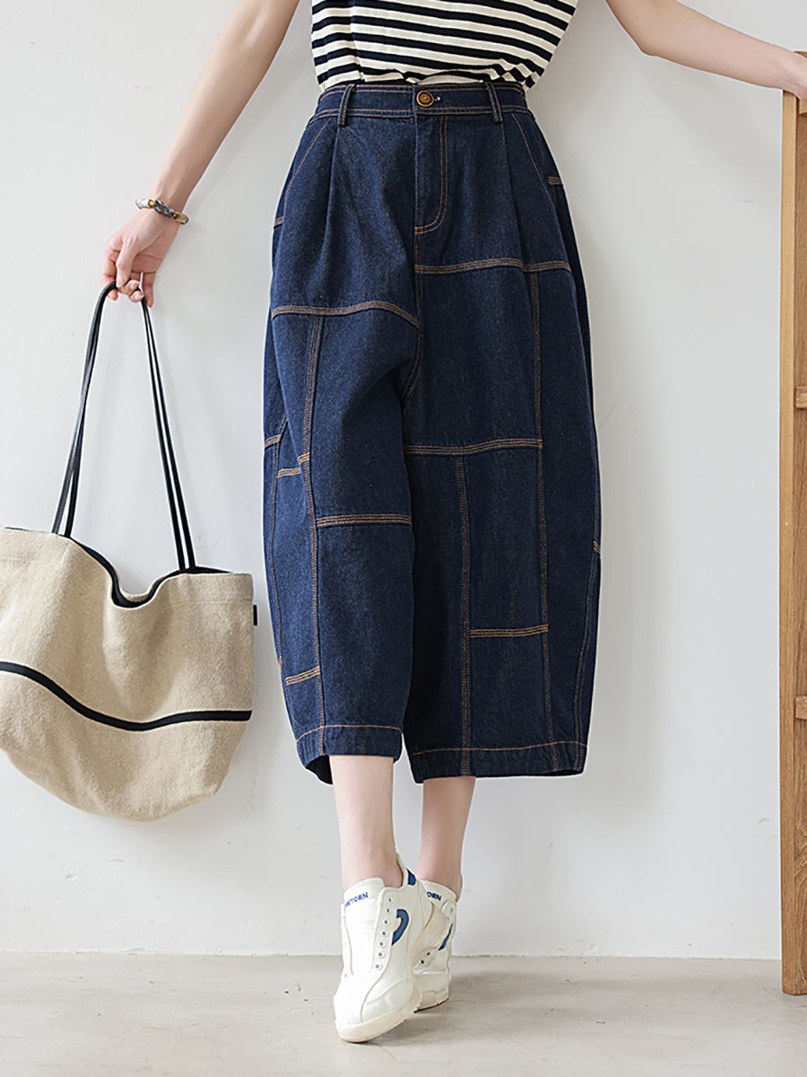 Loose Casual Summer Vintage Stitching Pocket Denim Pants