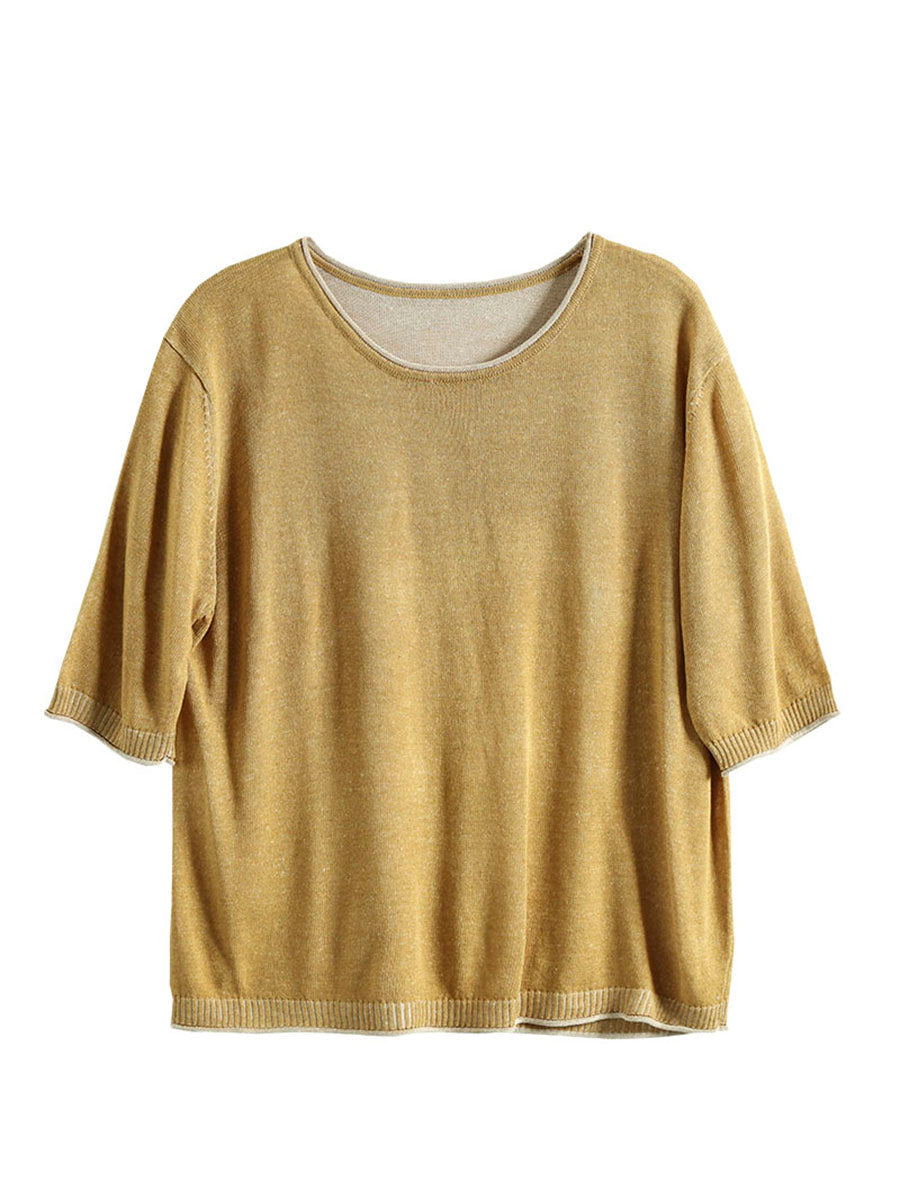 Women Summer Casual Solid Knitted Loose Shirt