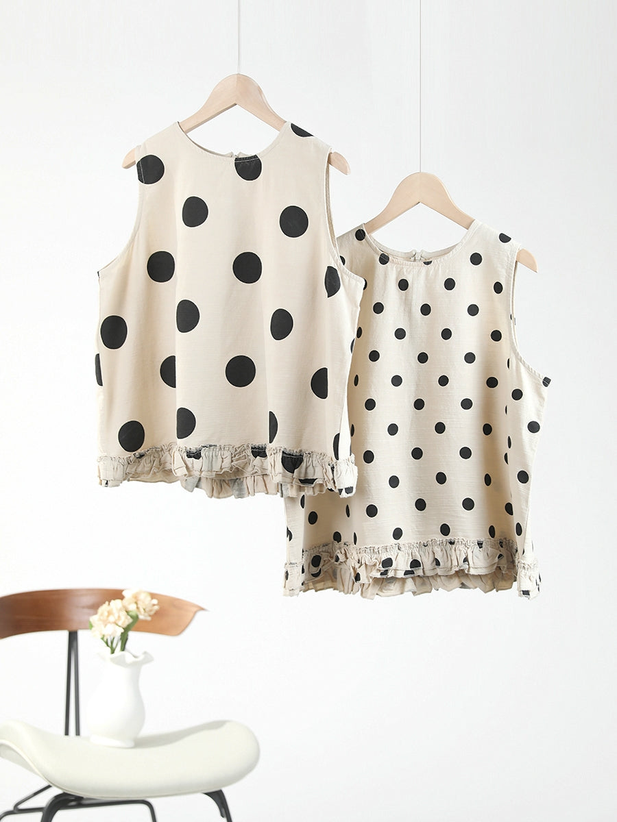 Polka Dot Lacework Hem Loose Cotton Vest