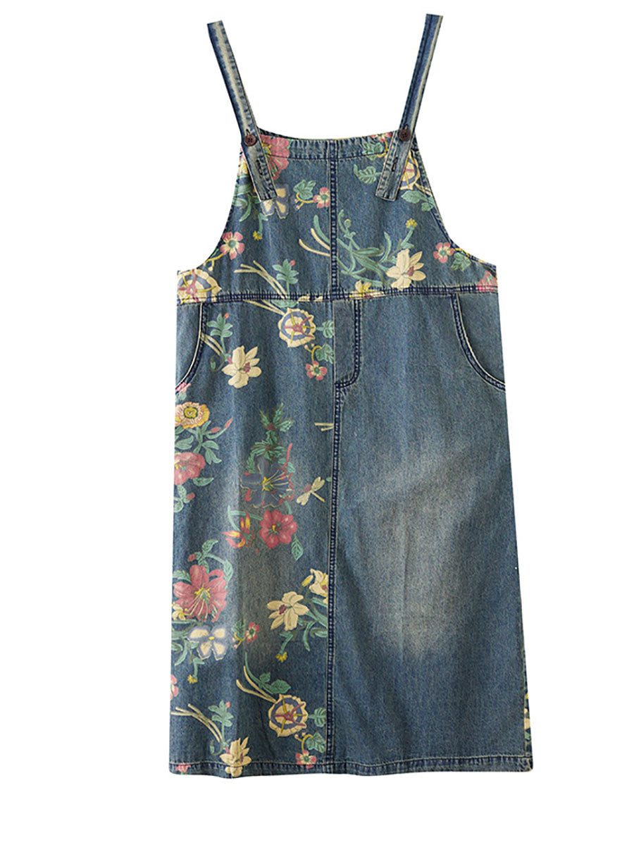 Casual Summer Flower Spliced Pocket Suspengder Dress