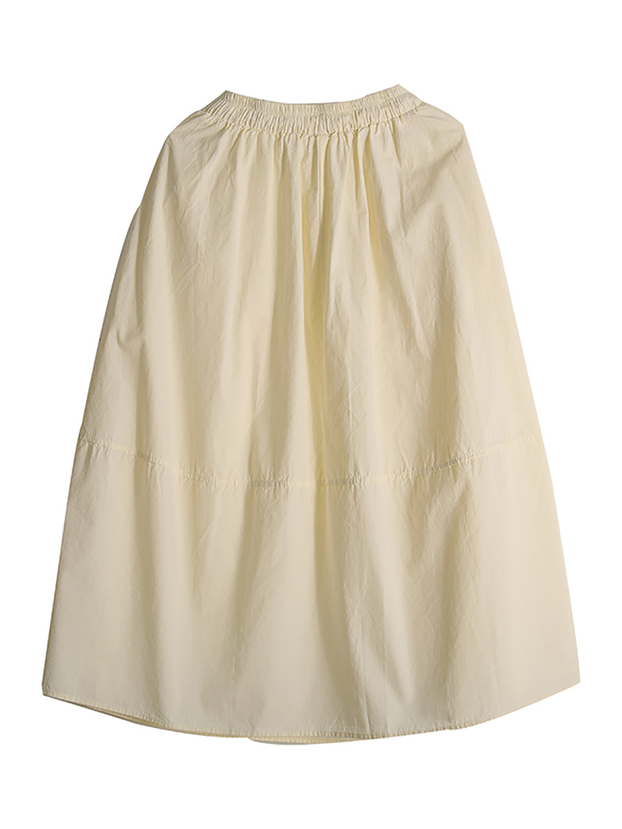 Solid Color Loose Pocket Drawstring Cotton Skirt