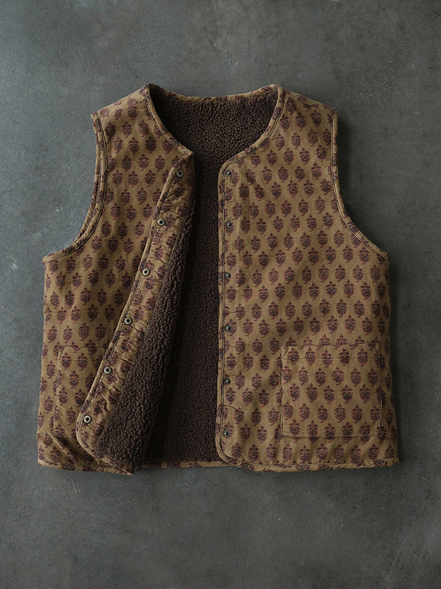 Women Winter Vintage Reversible Wearing Fleece Vest Coat