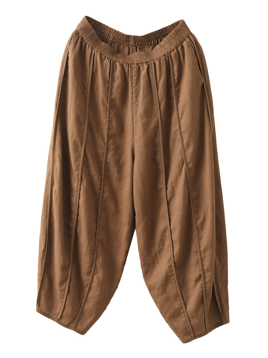 Summer Solid Color Spliced Linen Loose Harem Pants