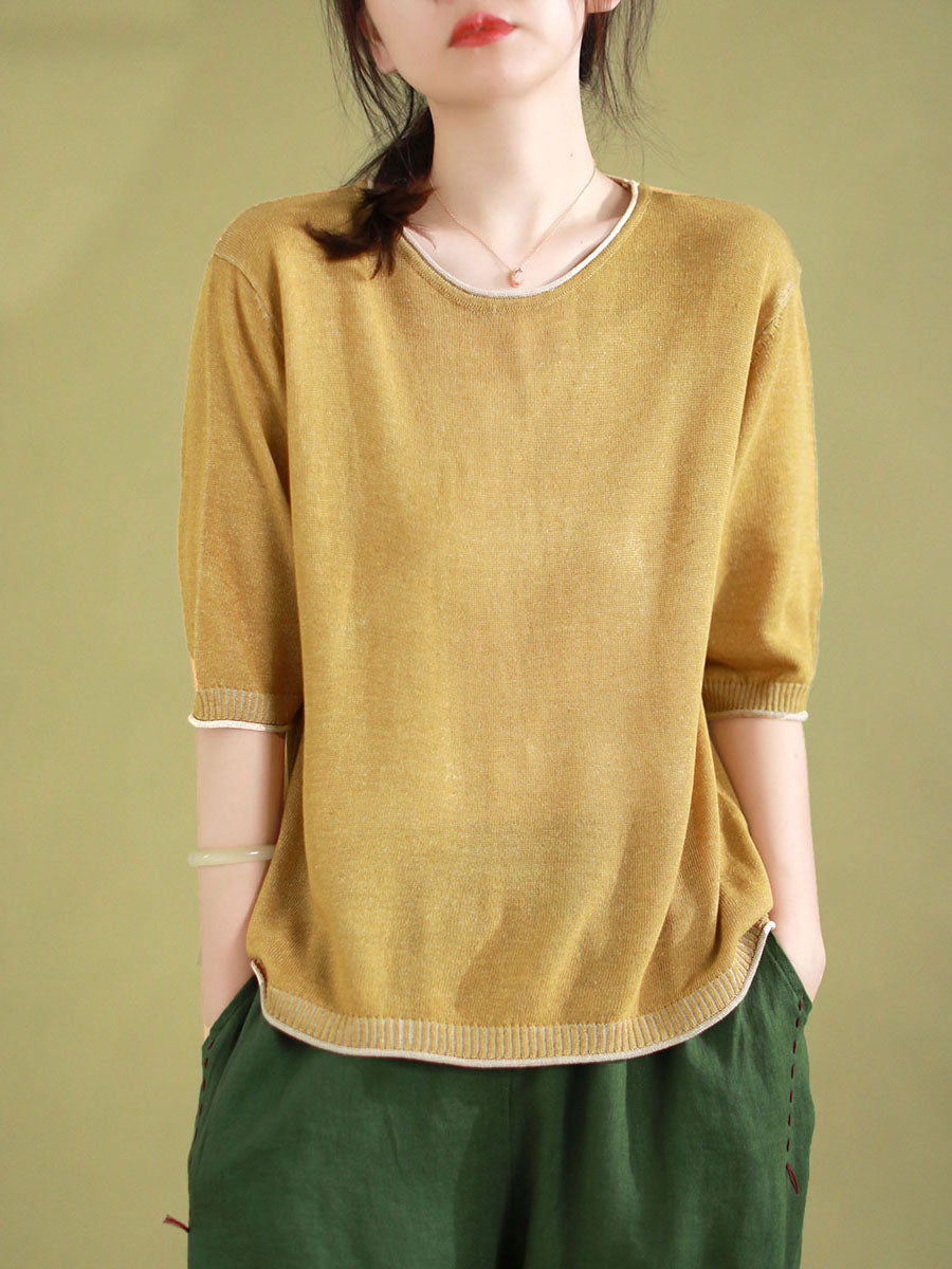 Women Summer Casual Solid Knitted Loose Shirt