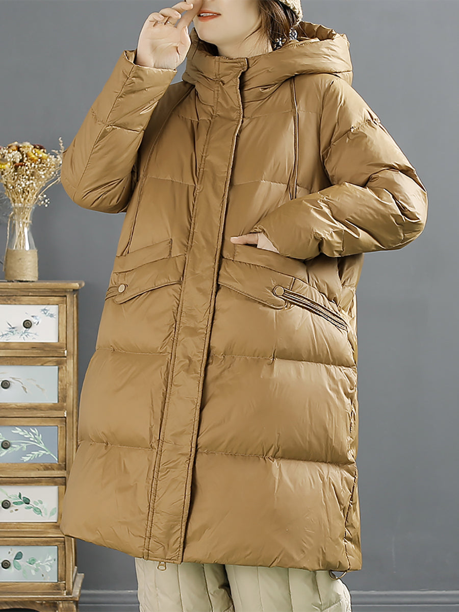 Winter Solid Warm Loose Hooded Down Coat