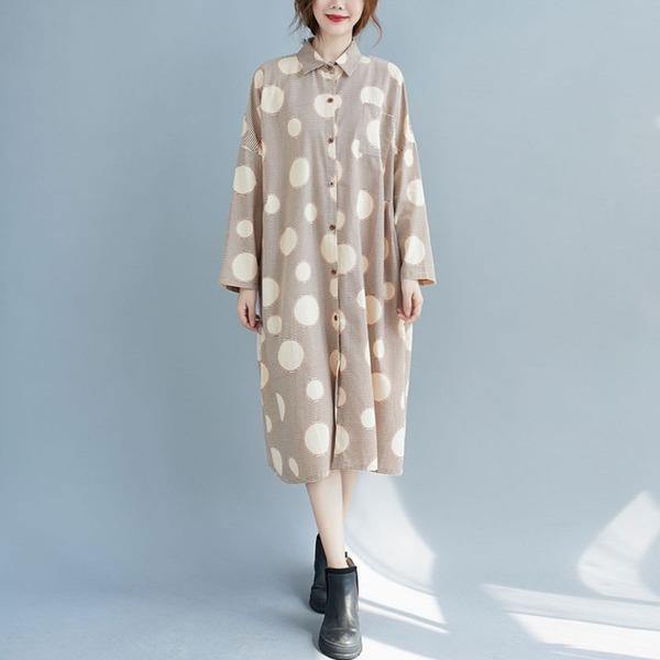 Oversized Women Casual Shirt Dress New 2020 Autumn Vintage Polka Dresses - Omychic