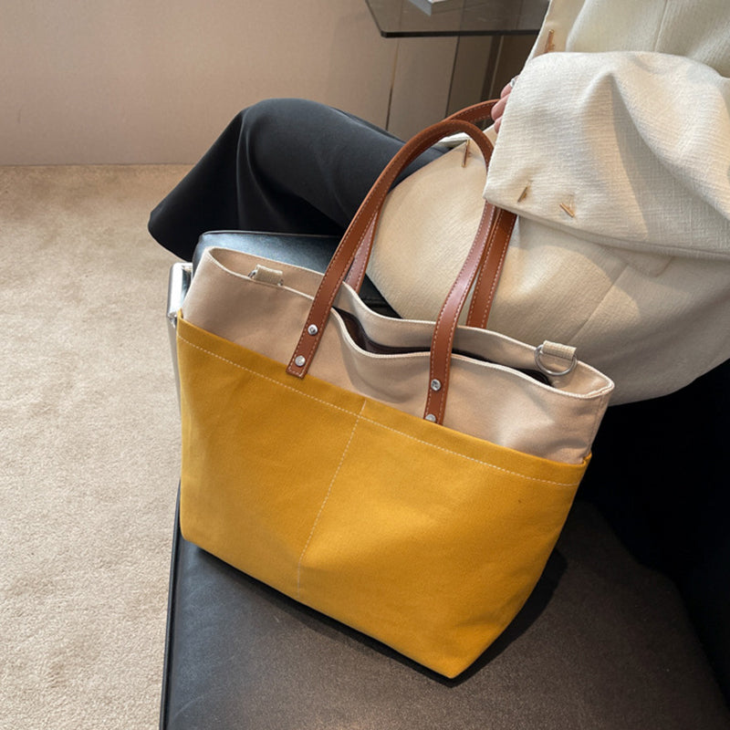 Casual Spliced Commuting Canvas Bag