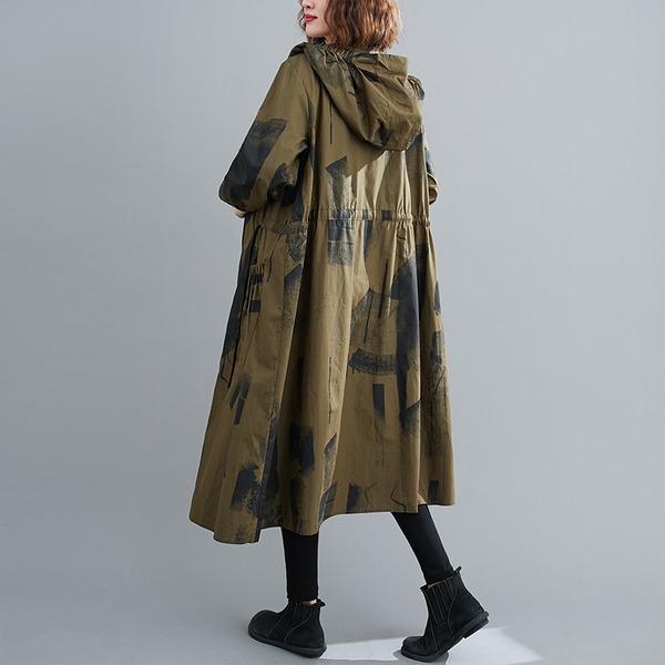 plus size Oversized hooded casual loose long autumn spring  trench coat - Omychic