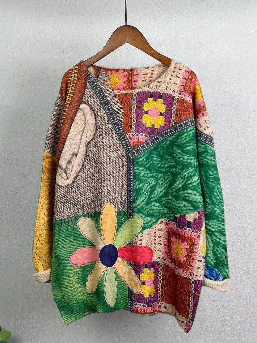 Women Winter Flower Knitted Warm Sweater