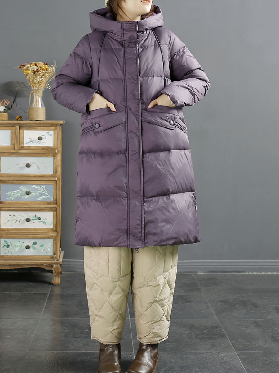 Winter Solid Warm Loose Hooded Down Coat