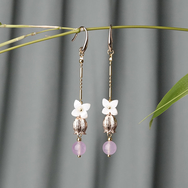 Long Fringed Shell Flower Earrings