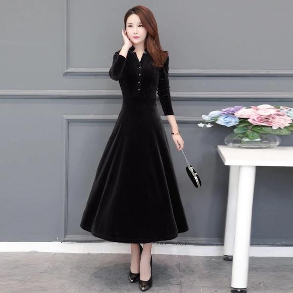 long sleeve plus size velvet vintage for women casual loose autumn winter dress - Omychic