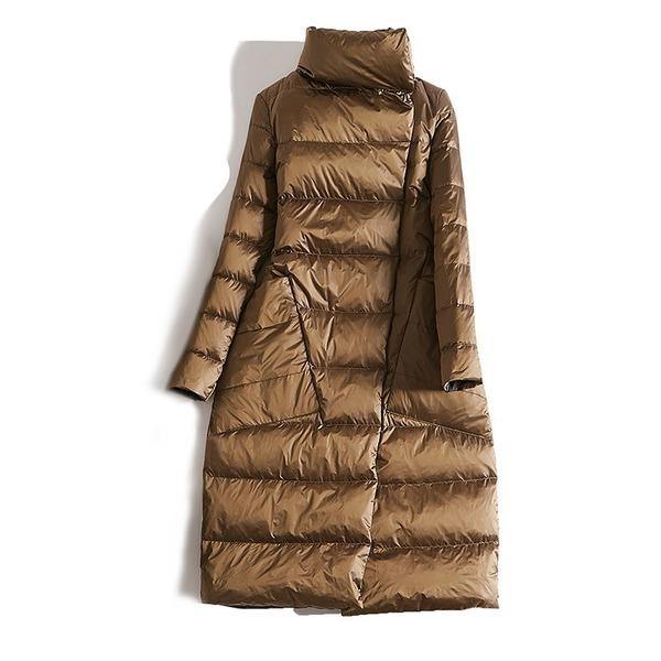 Solid Color Down Coats Casual Warm New Female Big Pockets High Quality Solid Color Full Sleeve Coats - Omychic