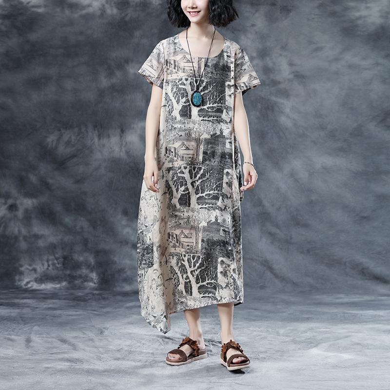 Retro Printing Loose Short Sleeve Summer Dress - Omychic