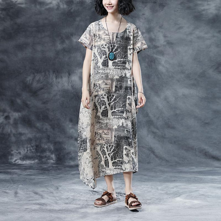 Retro Printing Loose Short Sleeve Summer Dress - Omychic