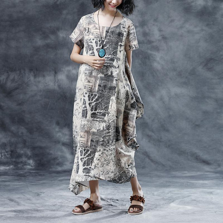 Retro Printing Loose Short Sleeve Summer Dress - Omychic