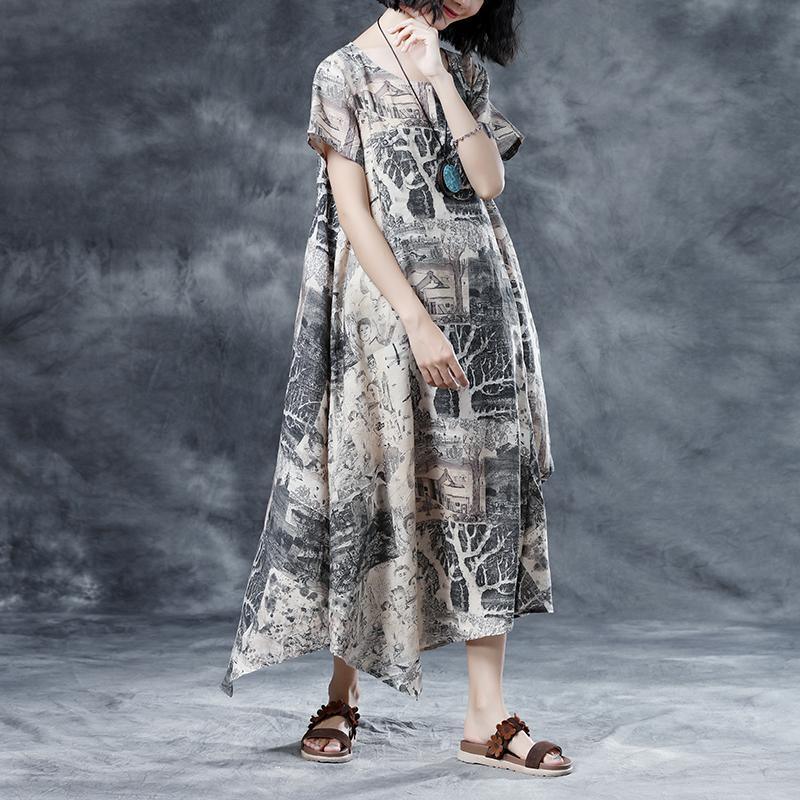 Retro Printing Loose Short Sleeve Summer Dress - Omychic