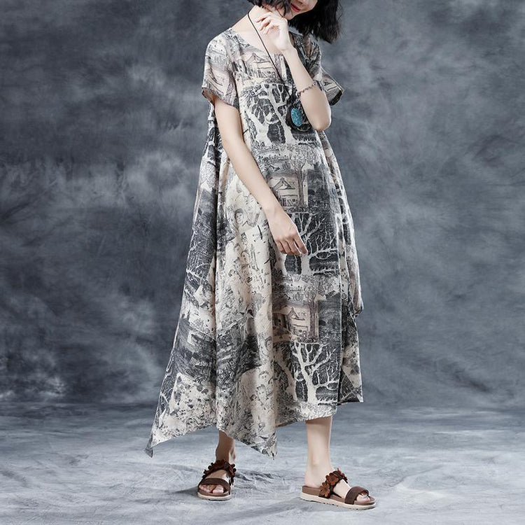 Retro Printing Loose Short Sleeve Summer Dress - Omychic