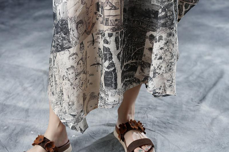 Retro Printing Loose Short Sleeve Summer Dress - Omychic