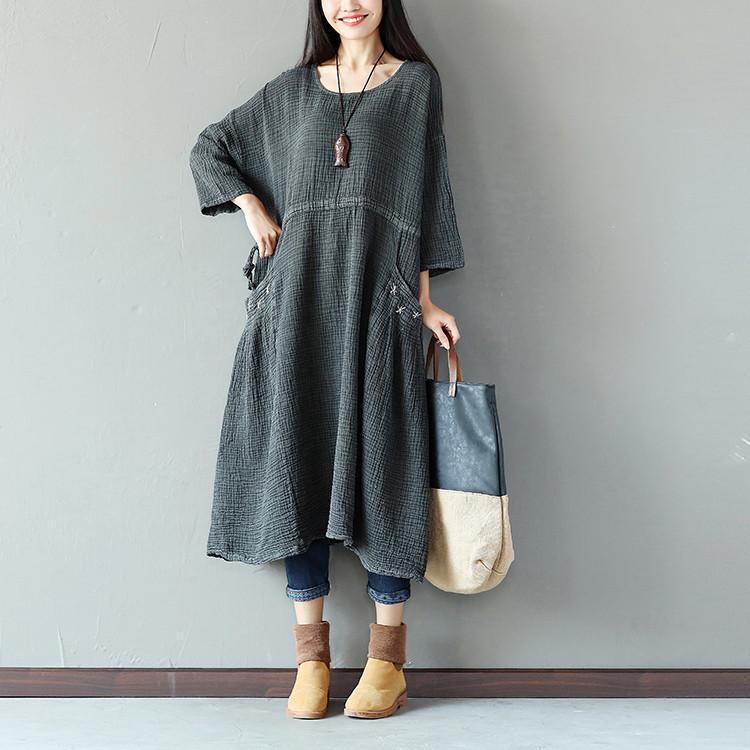 Retro String Pocket Women Dark Gray Dress - Omychic