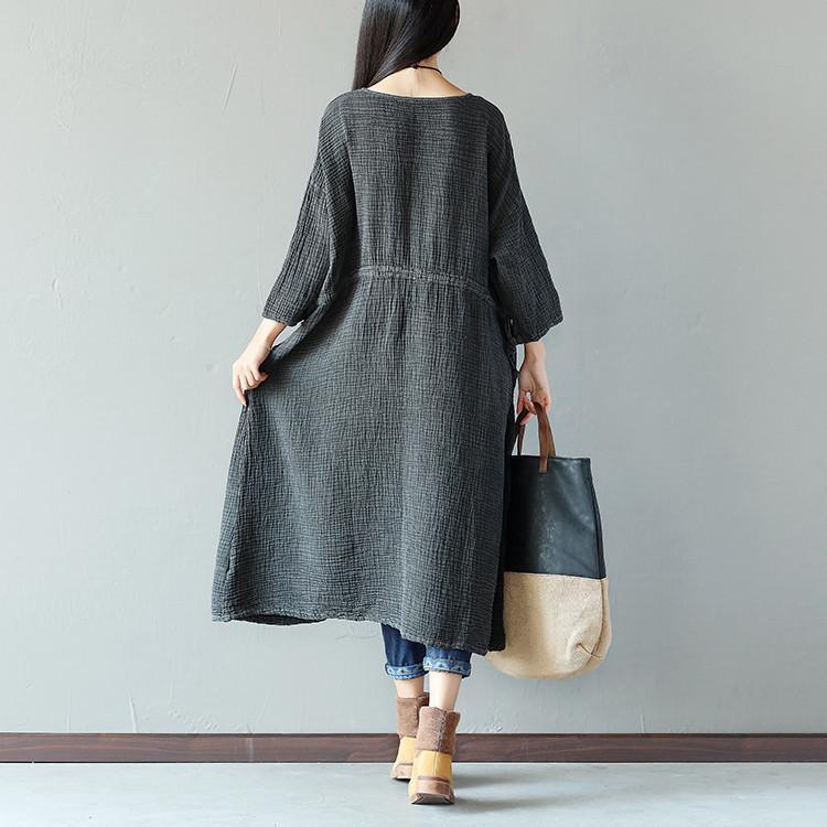 Retro String Pocket Women Dark Gray Dress - Omychic