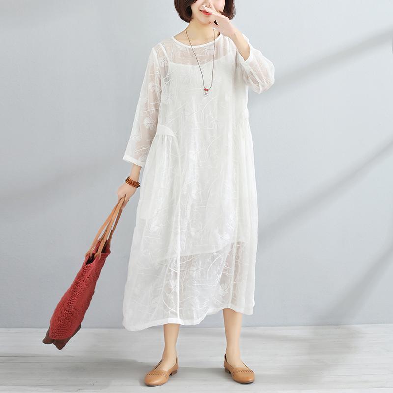 Spring Women Round Neck Three Quarter Sleeve Dress - Omychic