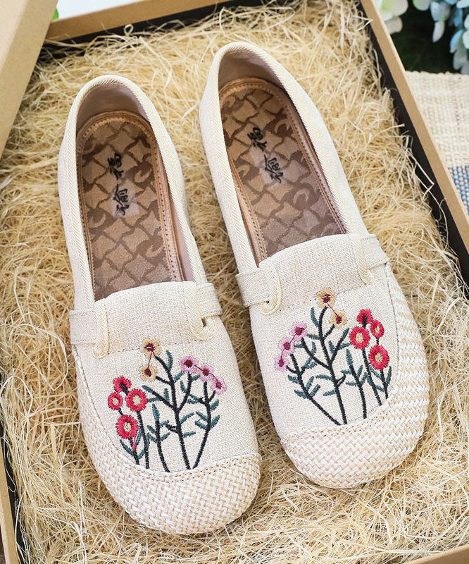Casual Beige Embroideried Flat Shoes For Women Splicing Flat Feet Shoes
