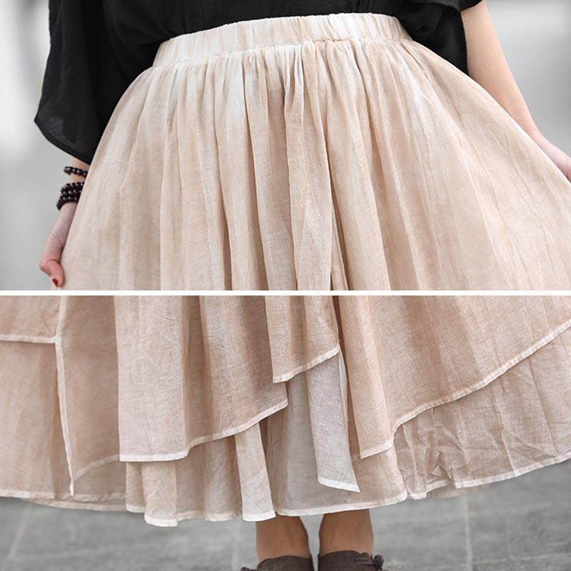 Cotton Linen Cozy Solid Patchwork Casual Skirt