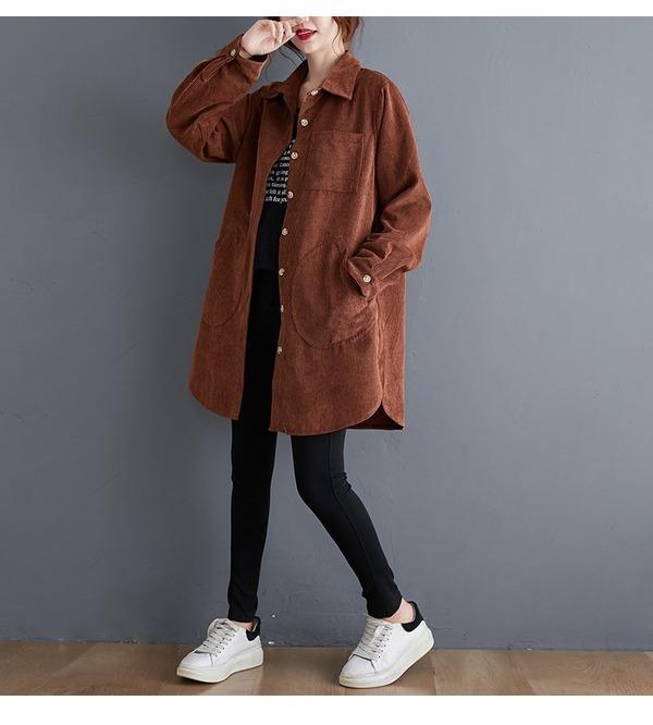 omychic plus size corduroy vintage  korean style Casual loose autumn winter shirt women blouse 2020 clothes ladies tops - Omychic