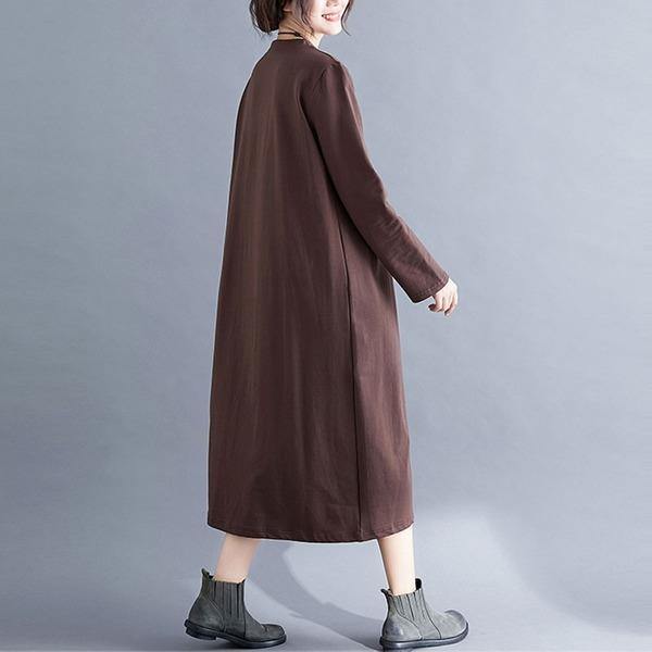 New Arrival 2020 Simple Style Vintage Solid Color Loose Comfortable Ladies A-line Dresses - Omychic