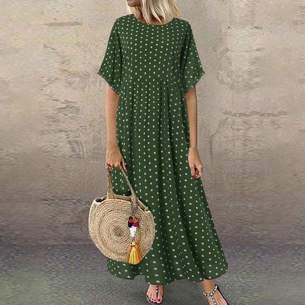 Dot Large Loose  Two-piece Cotton Linen Dress Summer New Plus Size Sundress Female Cloth - Omychic