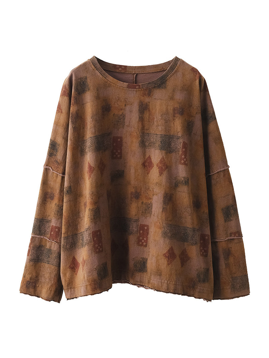 Casual Geometric Print Loose Spliced Shirt