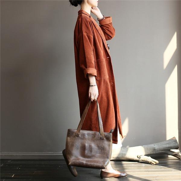 2020 Autumn Winter New Solid Color Long Sleeve Button Pockets Casual Loose Women Trench - Omychic