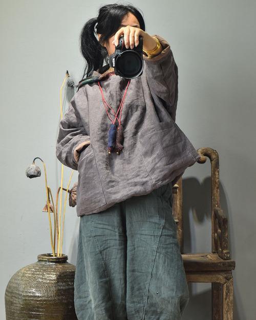 Women Linen Patchwork Hooded Coat Parkas Ladies Vintage Flax Tops Female 2020 Outerwear 2020 Autumn Winter - Omychic