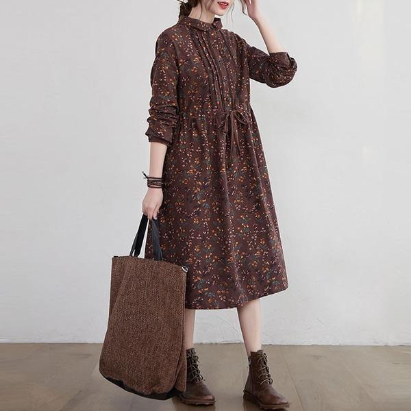 Women Cotton Linen Casual Dresses New Peter Pan Collar Loose Ladies Knee-length A-line Dresses - Omychic