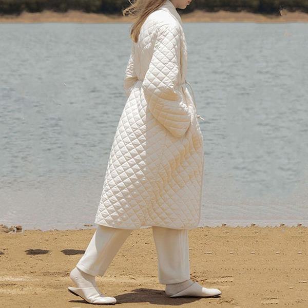 Drawstring Argyle Parkas Women Winter  Style Casual Long Sleeve Personality Single Breasted Coat - Omychic