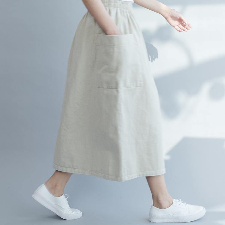 100% beige cotton clothes Women Organic pattern elastic waist pockets spring skirt - Omychic
