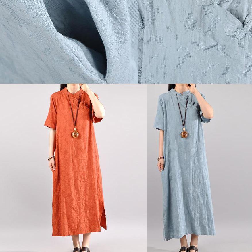 100% cotton orange dresses Fun Vintage Summer Solid Maxi Short Sleeve Dress - Omychic