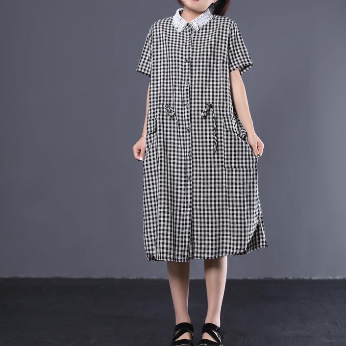 100% drawstring cotton quilting dresses Wardrobes black plaid Robe Dresses summer - Omychic