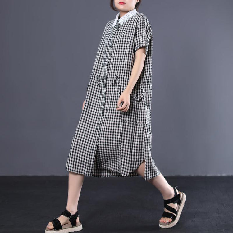 100% drawstring cotton quilting dresses Wardrobes black plaid Robe Dresses summer - Omychic