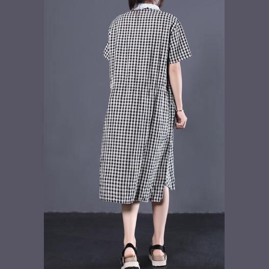 100% drawstring cotton quilting dresses Wardrobes black plaid Robe Dresses summer - Omychic