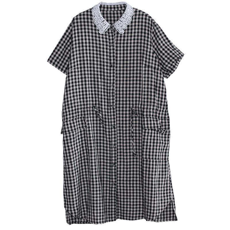 100% drawstring cotton quilting dresses Wardrobes black plaid Robe Dresses summer - Omychic