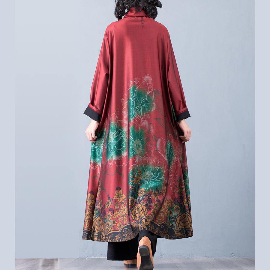 100% floral cotton high neck outfit Runway red long Dress - Omychic