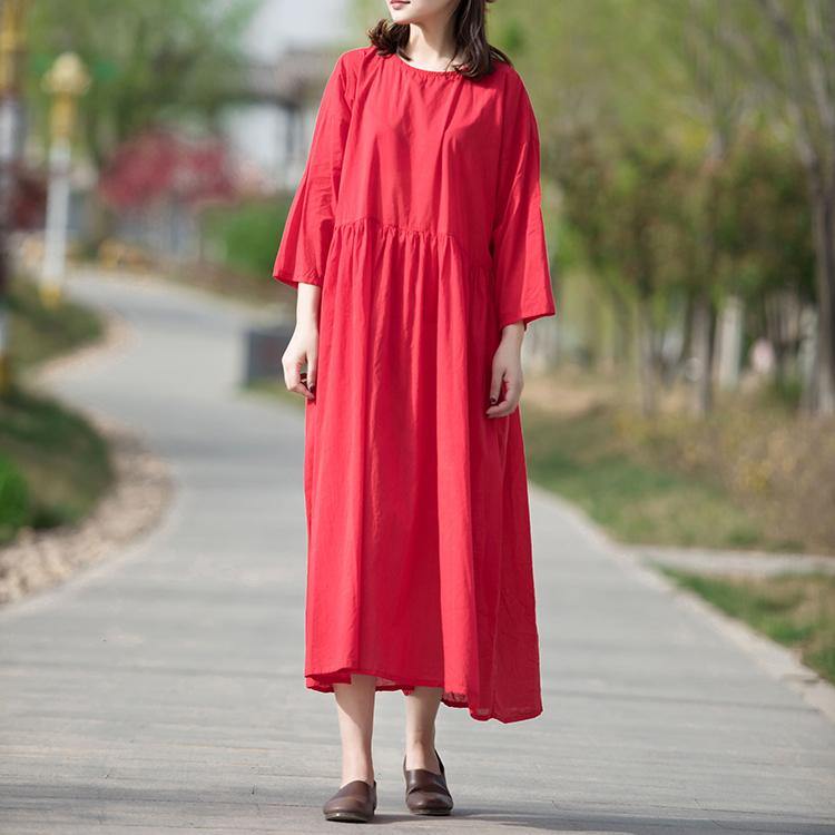 100% loose waist cotton quilting dresses Runway red Dresses summer - Omychic