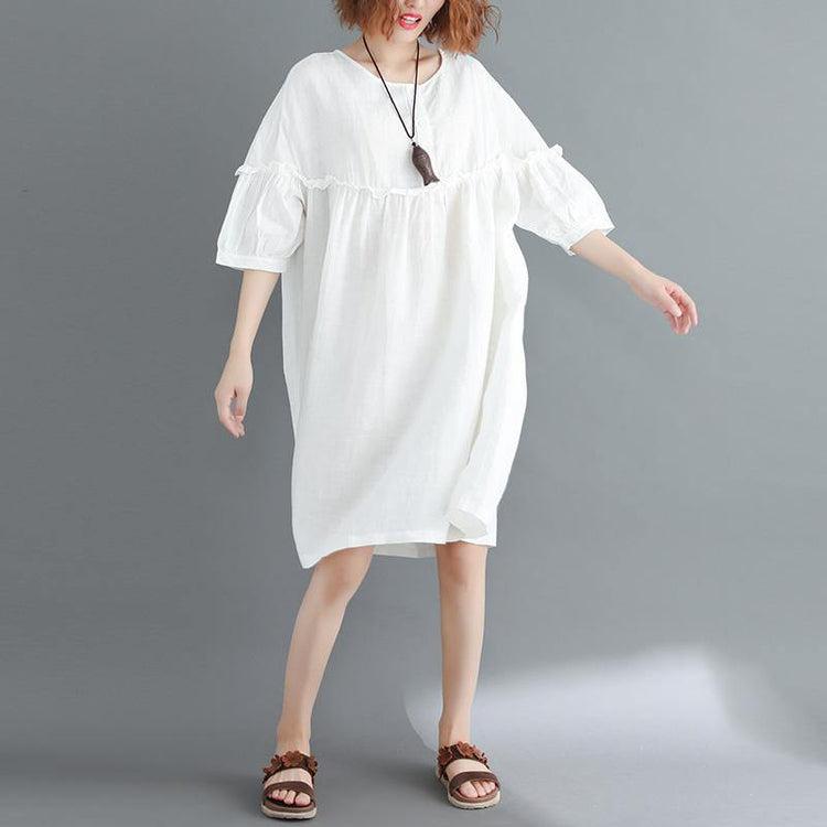 100% o neck lantern sleeve Cotton Tunics Boho Work Outfits white A Line Dresses - Omychic