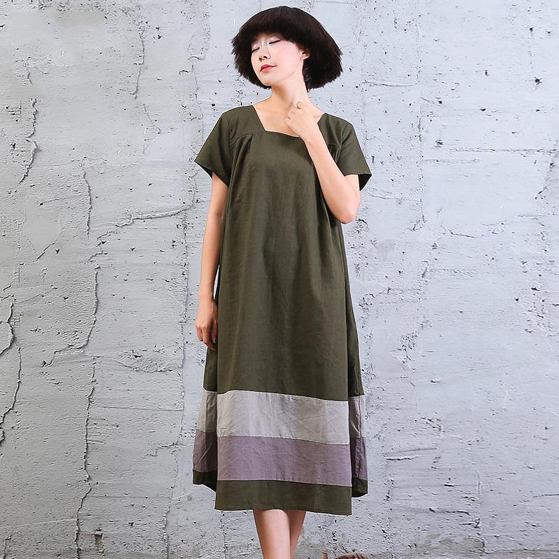 100% patchwork cotton outfit Fabrics army green Dress summer - Omychic