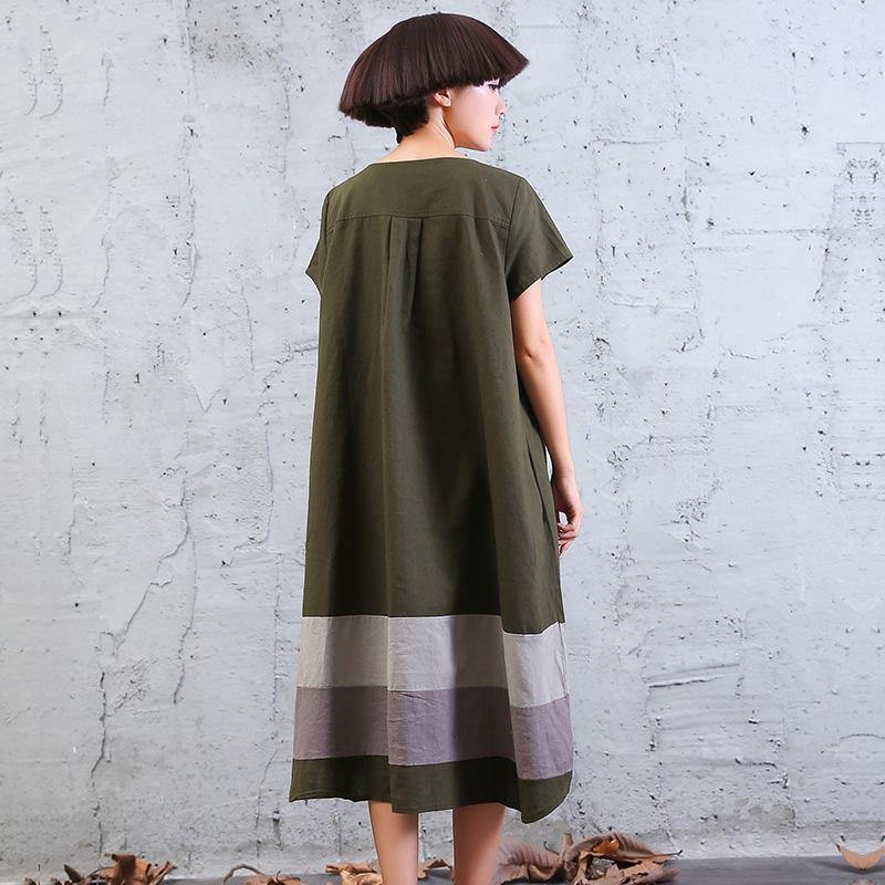 100% patchwork cotton outfit Fabrics army green Dress summer - Omychic