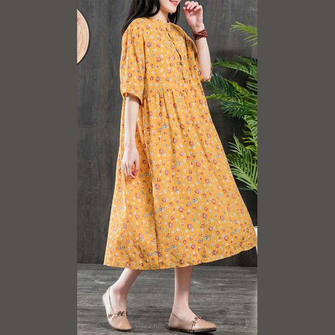100% short sleeve Cotton clothes Inspiration yellow prints Dress summer - Omychic
