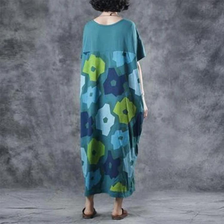 100% Cotton Clothes For Women Korea Vintage Print Short Sleeve Round Neck Dress - Omychic