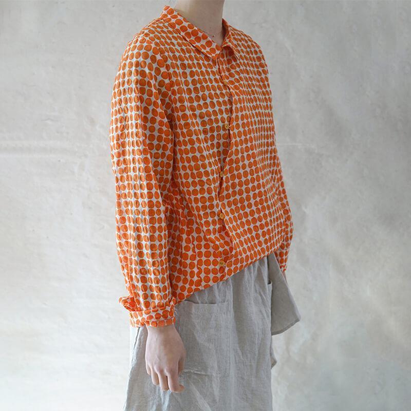 2021 Plus Size 100% Cotton Women Spring Dots Shirt - Omychic